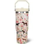 30 oz Horse Tumbler with Handle and Flip Straw, Vacuum Insulated Water Bottle Stainless Steel, Leak Proof Travel Coffee Mug Gifts for Horse Lover, Cute Floral Cup for Home Office Car Outdoors Sports