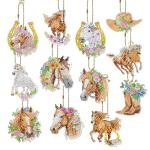 Keluna Diamond Art Horse Keychains - 12 Pcs Diamond Painting Keychains Kits, Western Cowboy Watercolor Flower Horse, DIY Key Chain Crafts Art Kits for Adult