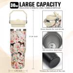 30 oz Horse Tumbler with Handle and Flip Straw, Vacuum Insulated Water Bottle Stainless Steel, Leak Proof Travel Coffee Mug Gifts for Horse Lover, Cute Floral Cup for Home Office Car Outdoors Sports