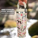 30 oz Horse Tumbler with Handle and Flip Straw, Vacuum Insulated Water Bottle Stainless Steel, Leak Proof Travel Coffee Mug Gifts for Horse Lover, Cute Floral Cup for Home Office Car Outdoors Sports