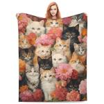 amepay Cute Cat Blanket Gifts for Floral Lovers Girls Women Kitten Flower Flannel Throw Blankets for Home Couch Bed Sofa Soft Christmas Lightweight Decor All Season 60x50 Inches