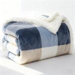 PU MEI Sherpa Fleece Throw Blanket 60" x 80" Reversible Plush Fluffy Large Big Blanket Lattice Flannel Blankets for Sofa Couch Bed (Grey-Soft Blue, 60"*80")