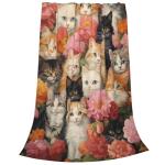 amepay Cute Cat Blanket Gifts for Floral Lovers Girls Women Kitten Flower Flannel Throw Blankets for Home Couch Bed Sofa Soft Christmas Lightweight Decor All Season 60x50 Inches