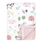 Hudson Baby Unisex Baby Plush Mink and Sherpa Blanket, Girl Farm Animals, One Size