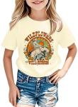 Girls Cowgirl Western Shirts - Kids Rodeo Horse Short Sleeve Country Tee Cowboy Graphic Wild Flowers Summer Top(Beige,150,1543b)