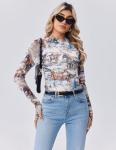 Zeagoo Fall Clothes for Women Long Sleeve Mesh Tops Mock Neck Shirt Cute Winter Work Casual Outfits