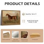 Wood Framed Vintage Horse Wall Art, Small Rustic Antique Animal Canvas Wall Decor Paintings, Retro Nature Horse Pictures Posters Prints for Living Room Bedroom Farmhouse Decor 8x10 Inch