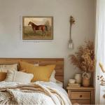 Wood Framed Vintage Horse Wall Art, Small Rustic Antique Animal Canvas Wall Decor Paintings, Retro Nature Horse Pictures Posters Prints for Living Room Bedroom Farmhouse Decor 8x10 Inch