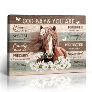 Motivational Horse Decor Wall Art For Girls Room Farmhouse Horse Daisy Wall Decor Western Bible Verse Animal Pictures Canvas Prints Painting Framed Modern Artwork For Bedroom Living Room 12"X16"