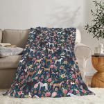 Horse Blanket Gifts for Girls Women Western Horses Flowers Animal Fleece Flannel Throw Blankets Soft Lightweight Horse Plush Stuff Blue Throws for Kids Adults Bed Sofa Decor 50" x40