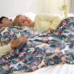 Horse Blanket Gifts for Girls Women Western Horses Flowers Animal Fleece Flannel Throw Blankets Soft Lightweight Horse Plush Stuff Blue Throws for Kids Adults Bed Sofa Decor 50" x40