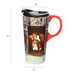 Topadorn Christmas Ceramic Mug Porcelain Coffee Cup with Spill-proof Lid and Gift Box,Holiday Horses