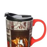 Topadorn Christmas Ceramic Mug Porcelain Coffee Cup with Spill-proof Lid and Gift Box,Holiday Horses