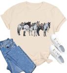 Horse Shirts for Women Vintage Rodeo Western Graphic Tshirt Casual Short Sleeve Animal Tee Tops Apricot