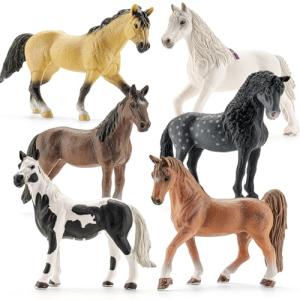 THINKBAY 6PCS 6" Large Horse Figurines Animal Toys for Kids, Realistic Plastic Farm Animal Figurines Toys for Toddlers, Horse Party Favors Birthday Gift Cake Toppers for Boys Girls