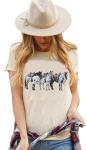 Horse Shirts for Women Vintage Rodeo Western Graphic Tshirt Casual Short Sleeve Animal Tee Tops Apricot
