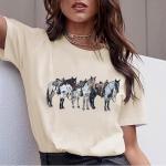 Horse Shirts for Women Vintage Rodeo Western Graphic Tshirt Casual Short Sleeve Animal Tee Tops Apricot