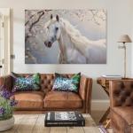 Cherry Blossom Elegant Animals White Horse Poster Print Canvas Wall Art Pictures Home Decor for Living Room Hallway Bathroom Office Wall Decor 12x18inch(30x45cm)