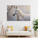 Cherry Blossom Elegant Animals White Horse Poster Print Canvas Wall Art Pictures Home Decor for Living Room Hallway Bathroom Office Wall Decor 12x18inch(30x45cm)