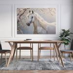 Cherry Blossom Elegant Animals White Horse Poster Print Canvas Wall Art Pictures Home Decor for Living Room Hallway Bathroom Office Wall Decor 12x18inch(30x45cm)