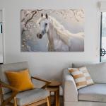 Cherry Blossom Elegant Animals White Horse Poster Print Canvas Wall Art Pictures Home Decor for Living Room Hallway Bathroom Office Wall Decor 12x18inch(30x45cm)