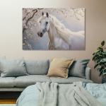 Cherry Blossom Elegant Animals White Horse Poster Print Canvas Wall Art Pictures Home Decor for Living Room Hallway Bathroom Office Wall Decor 12x18inch(30x45cm)