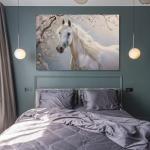 Cherry Blossom Elegant Animals White Horse Poster Print Canvas Wall Art Pictures Home Decor for Living Room Hallway Bathroom Office Wall Decor 12x18inch(30x45cm)