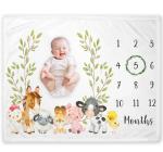Yuzioey Farm Animals Milestone Blanket, Farm Baby Growth Chart Monthly Blanket, Watch Me Grow Baby Nursery, Horse Cow Sheep Pig, Includes Marker (50"x40")