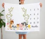 Yuzioey Farm Animals Milestone Blanket, Farm Baby Growth Chart Monthly Blanket, Watch Me Grow Baby Nursery, Horse Cow Sheep Pig, Includes Marker (50"x40")