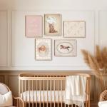 Cowgirl Nursery Wall Art Coquette Western Girl Poster Vintage Horse Floral Canvas Pictures Aesthetic Pink Preppy Room Wall Decor Rustic Cowgirl Prints for Girls Bedroom 8x10x5 Inch Unframed