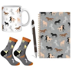 Watersay 4 Pcs Christmas Horse Gifts, Horse Print Gifts for Girl Women Include 11oz Horse Tumbler Women's Horse Socks Horse Notebook with Ballpoint Pen for Christmas Horse Lovers Gift