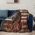 Horse American Flag Theme Blanket Gifts for Women Girls, Soft Warm Lightweight Flannel Throw Blankets for Living Room Home Sofa Travel Decor 50" x 60"