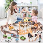 THINKBAY 35 PCS Horses Toys Set for Kids, Solid Realistic Horse Stable Playset Barn Toys for Girls, Ideal Birthday Farm Animals Gift for Toddlers