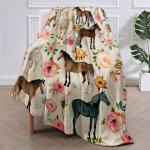 VANZEV Horse Blanket,Floral Horse Flannel Throw Blankets,Soft Warm Lightweight Cozy Plush Animal Throws for Bedroom Sofa Home Decor Gifts for Women Girls 50"x60"