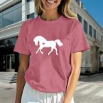 sallrue Horse Shirts for Women Horse Riding Tshirts Equestrian Shirt Animal Lover Tee Tops Pink