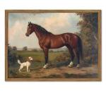 Framed Vintage Wall Art, Rustic Horse and Dog Pictures Wall Decor, Farmhouse Animal landscape Paintings Canvas Prints Neutral Aesthetic Home Decor for Living Room Bedroom Bathroom Office 8x10 inch