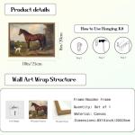 Framed Vintage Wall Art, Rustic Horse and Dog Pictures Wall Decor, Farmhouse Animal landscape Paintings Canvas Prints Neutral Aesthetic Home Decor for Living Room Bedroom Bathroom Office 8x10 inch