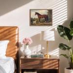 Framed Vintage Wall Art, Rustic Horse and Dog Pictures Wall Decor, Farmhouse Animal landscape Paintings Canvas Prints Neutral Aesthetic Home Decor for Living Room Bedroom Bathroom Office 8x10 inch