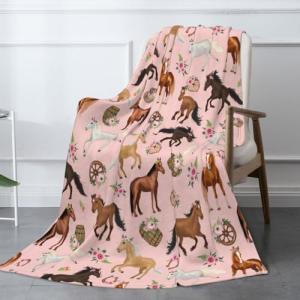 Horse Throw Blanket 50"x40" Fuzzy Soft Cozy Horses Blankets Soft Throws Warm Lightweight Plush Fleece Throw Blanket for Kids Men Women Gift Bed Couch Sofa