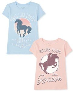 The Children's Place,Short Sleeve Graphic T-Shirt 2-Pack,Boots Bows & RODEOS/This Girl Loves Horses,Large (10/12)