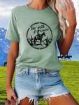 Be Still and Know Shirts for Women Venture Ride a Horse Pattern Print Spring Soft Round Neck Adventure Hiking Tee Tops(Pale Green L)
