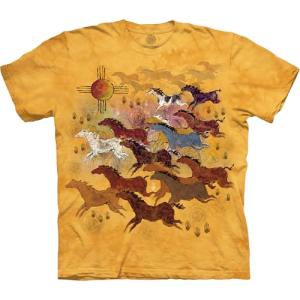 The Mountain Horses and Sun Shirt for Men, Animal Graphic Tees Men, Western Nature Oversized Casual T-Shirt, XL Gold
