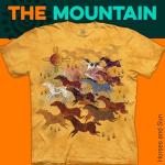 The Mountain Horses and Sun Shirt for Men, Animal Graphic Tees Men, Western Nature Oversized Casual T-Shirt, XL Gold