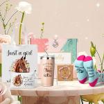 Y1tvei Horses Canvas Bag Gifts - 61Pcs Just A Girl Who Loves Horses Canvas Tote Bag Makeup Pouch, Thermos Cup Stockings Pink Bracelet Card Heart Necklace Stickers Keychain, Horse Lover Gifts for Girls