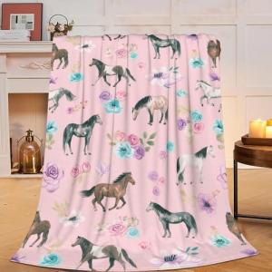 Western Horse Throw Blanket - Soft Plush Fleece Farm Animal Blankets- Cozy Horse Stuffed Gifts for Women Girls Kids 40"X50"