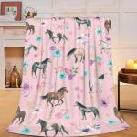 Western Horse Throw Blanket - Soft Plush Fleece Farm Animal Blankets- Cozy Horse Stuffed Gifts for Women Girls Kids 40"X50"