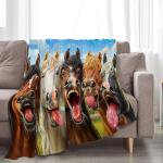 Funny Horses Blanket Horse Throw Blanket Horse Gifts and Decor Funny Animal Blanket for Girls Women Men Boys Soft Warm Cozy Fleece Blanket for Couch Sofa ​Bed 50"x40"