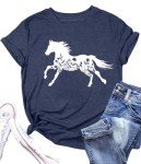 Horse Shirts for Women Horse Lover Tshirt Horse Riding Tee Shirt Floral Horses Animal Gift Short Sleeve Tops Cyan