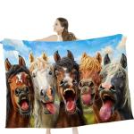 Funny Horses Blanket Horse Throw Blanket Horse Gifts and Decor Funny Animal Blanket for Girls Women Men Boys Soft Warm Cozy Fleece Blanket for Couch Sofa ​Bed 50"x40"