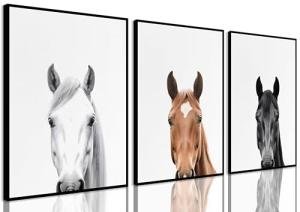 JJN 3Pcs Horse Wall Art Modern Animals Country Farm Animals Prints Posters Horse Portrait Canvas Painting Pictures for Home Farmhouse Bathroom Bedroom Living Room Unframed